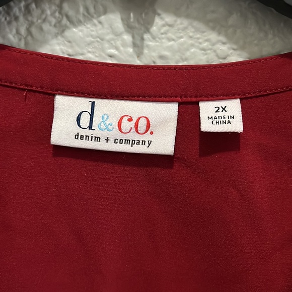 Denim & Co. d& co. Red Blouse with lace 2X - Picture 2 of 6